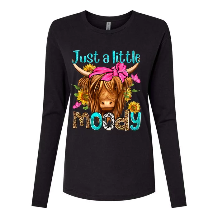 Just A Little Moody Cute Western Highland Cows Lover Farming Womens Cotton Relaxed Long Sleeve T-Shirt