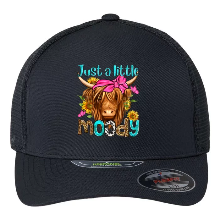 Just A Little Moody Cute Western Highland Cows Lover Farming Flexfit Unipanel Trucker Cap