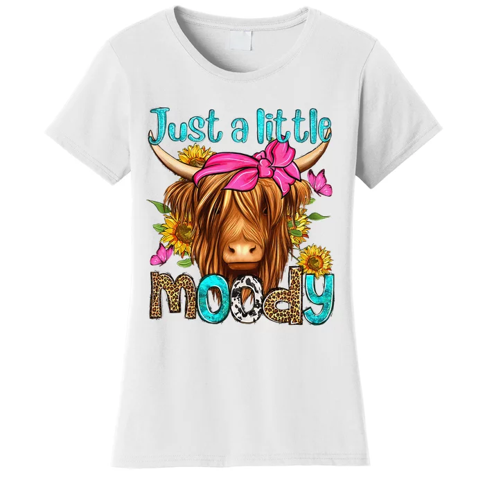 Just A Little Moody Cute Western Highland Cows Lover Farming Women's T-Shirt