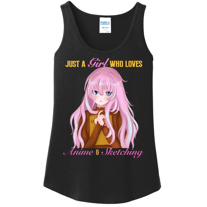 Just A Loves Anime And Sketching Ladies Essential Tank