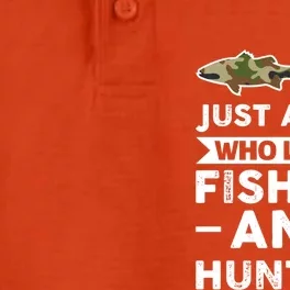 Just A Loves Fishing And Hunting Hunter Meaningful Gift Dry Zone Grid Performance Polo