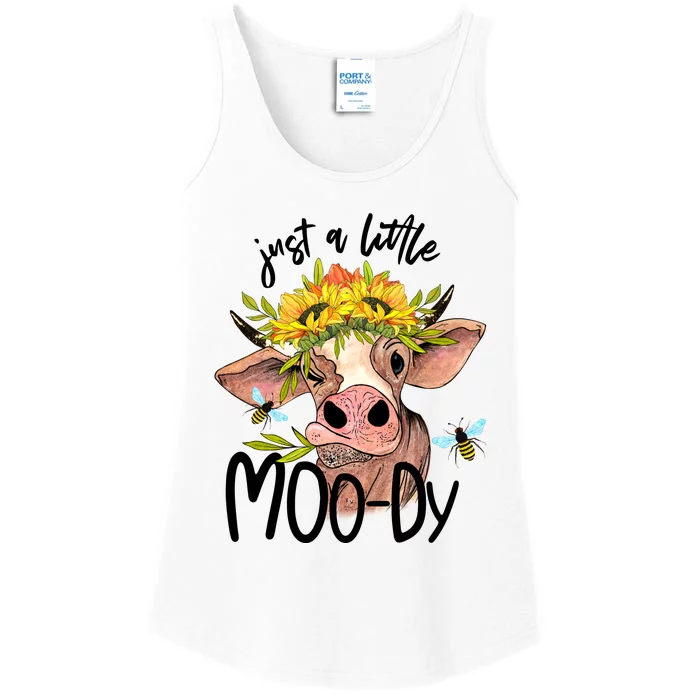 Just A Little Moody Cute Cows Lover Farming Ladies Essential Tank