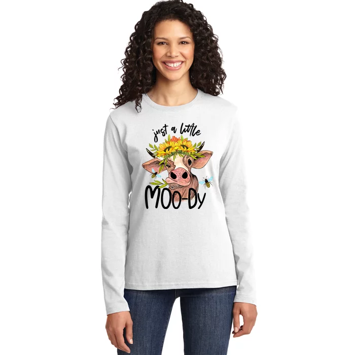 Just A Little Moody Cute Cows Lover Farming Ladies Long Sleeve Shirt