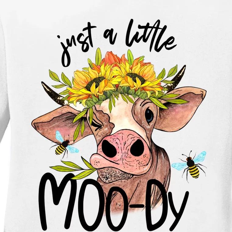 Just A Little Moody Cute Cows Lover Farming Ladies Long Sleeve Shirt