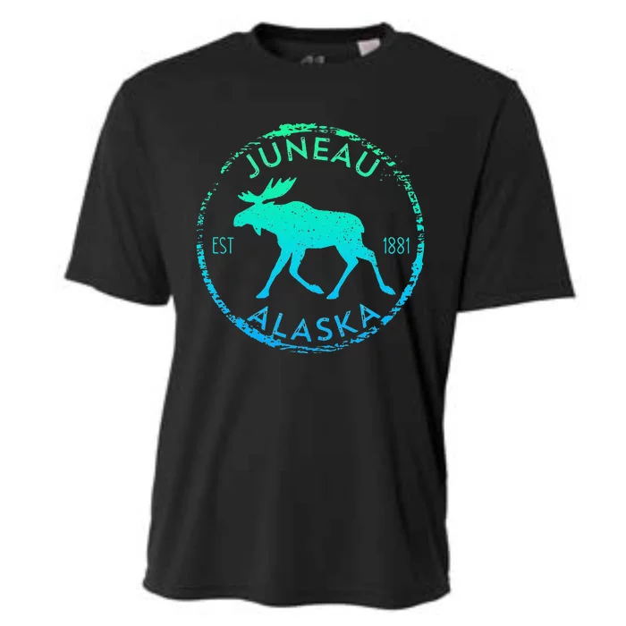 Juneau Alaska Moose Gradient Distressed Souvenir Cooling Performance Crew T-Shirt