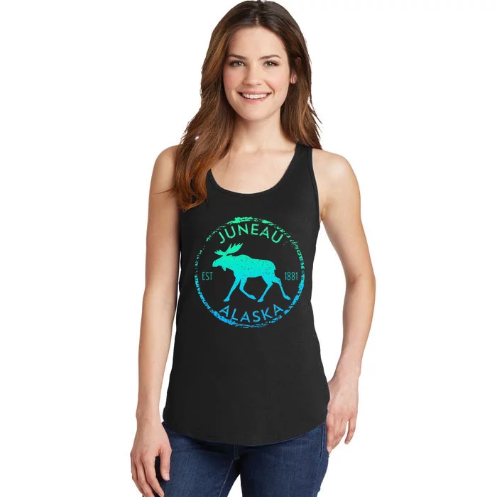 Juneau Alaska Moose Gradient Distressed Souvenir Ladies Essential Tank