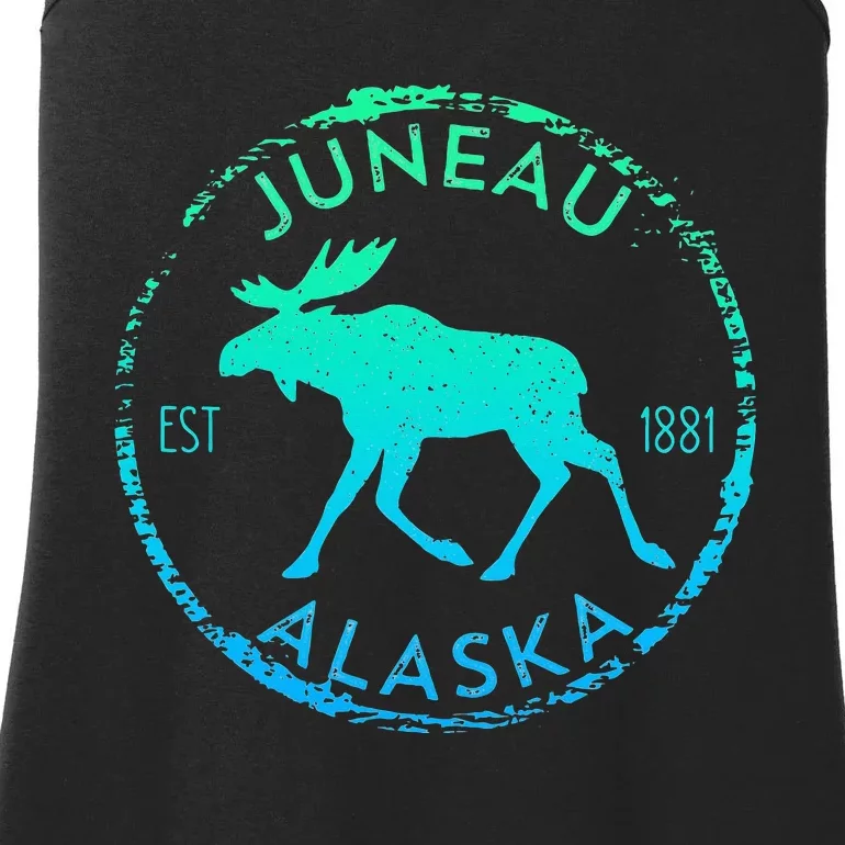 Juneau Alaska Moose Gradient Distressed Souvenir Ladies Essential Tank