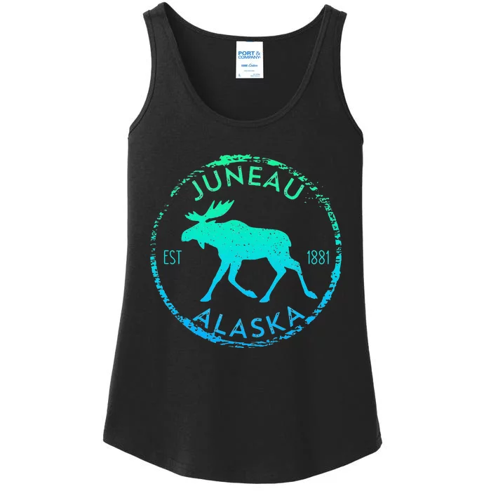 Juneau Alaska Moose Gradient Distressed Souvenir Ladies Essential Tank