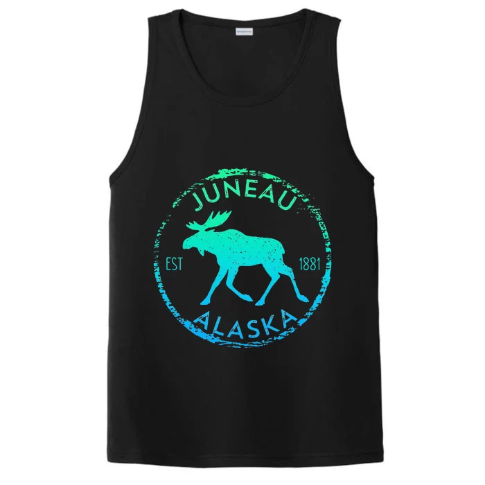 Juneau Alaska Moose Gradient Distressed Souvenir Performance Tank