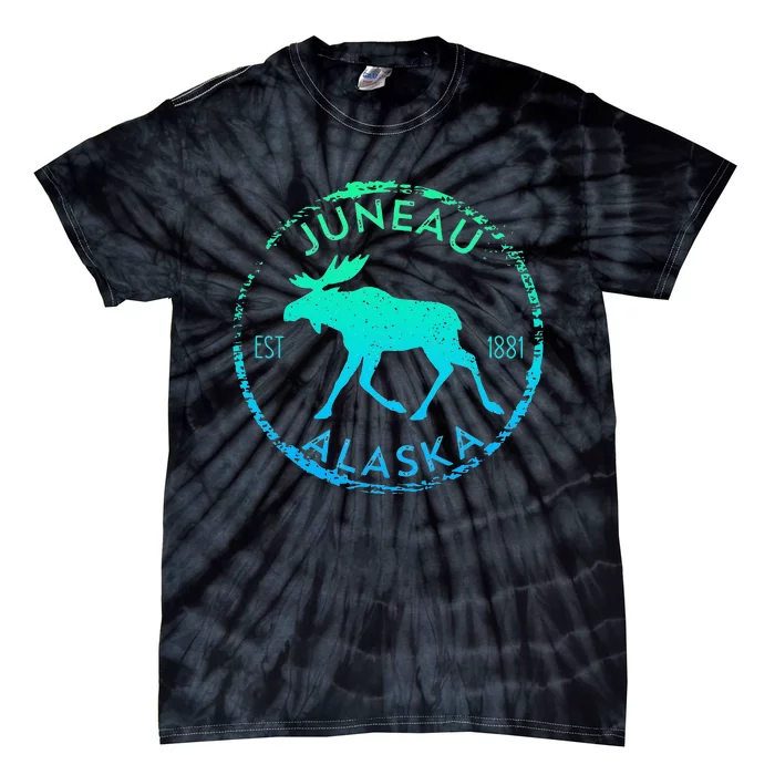 Juneau Alaska Moose Gradient Distressed Souvenir Tie-Dye T-Shirt