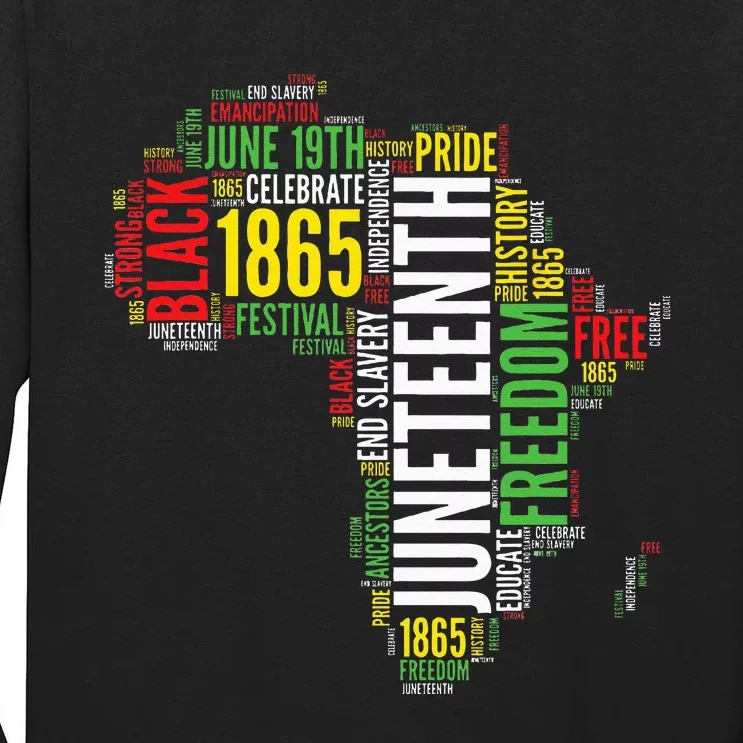 Juneteenth Africa Map Word Art Black Pride Juneteenth Tall Long Sleeve T-Shirt