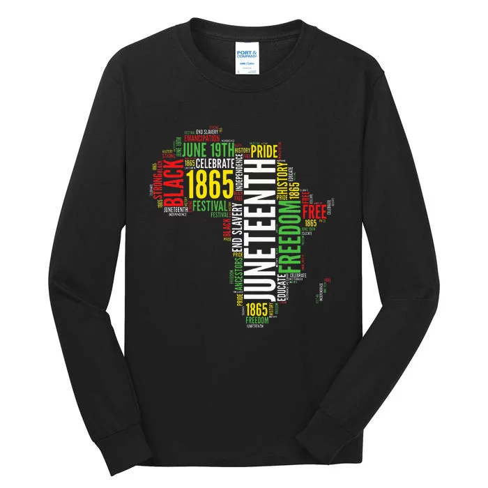 Juneteenth Africa Map Word Art Black Pride Juneteenth Tall Long Sleeve T-Shirt