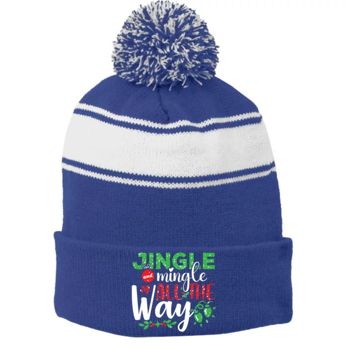 Jingle And Mingle All The Way Christmas Party Cool Gift Stripe Pom Pom Beanie