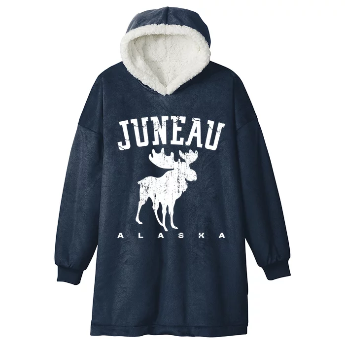 Juneau Alaska Moose Family Hiking Camping Trip Retro Vintage Gift Hooded Wearable Blanket