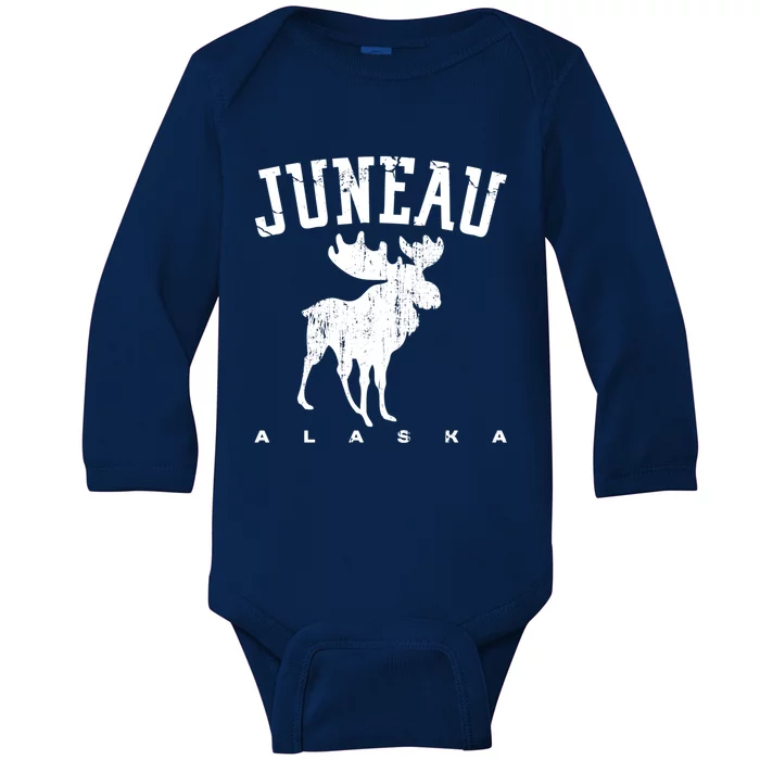 Juneau Alaska Moose Family Hiking Camping Trip Retro Vintage Gift Baby Long Sleeve Bodysuit