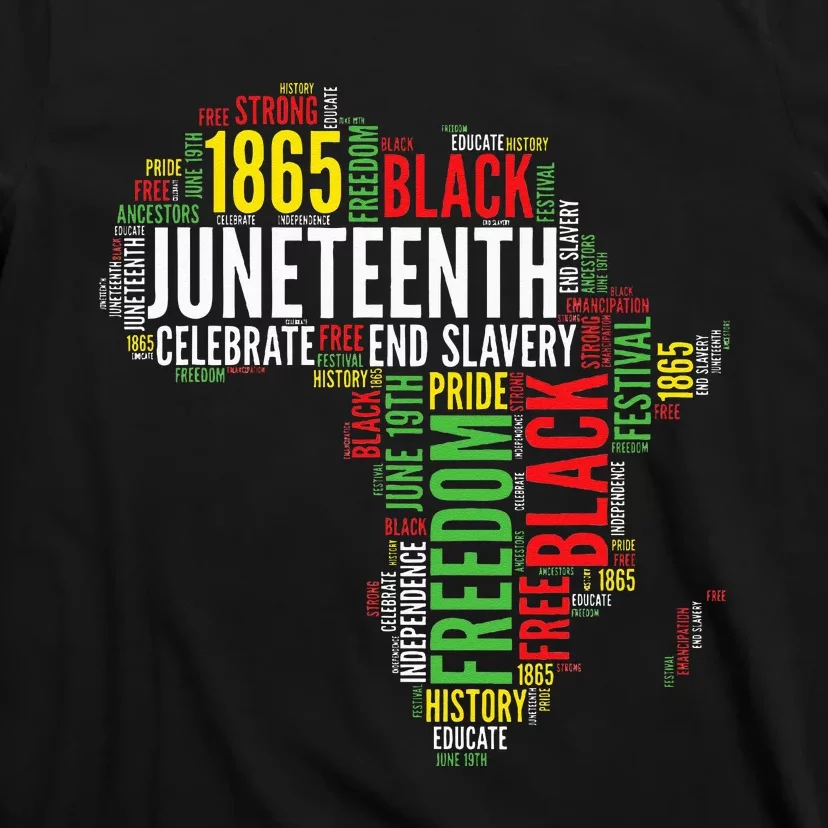 Juneteenth Africa Map Word Art Black Pride Juneteenth T-Shirt