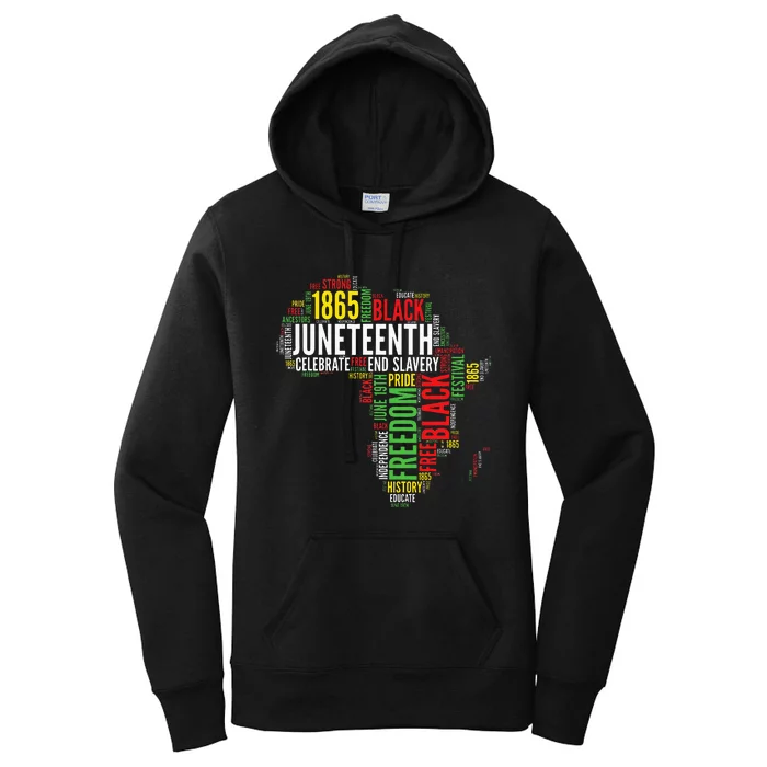 Juneteenth Africa Map Word Art Black Pride Juneteenth Women's Pullover Hoodie