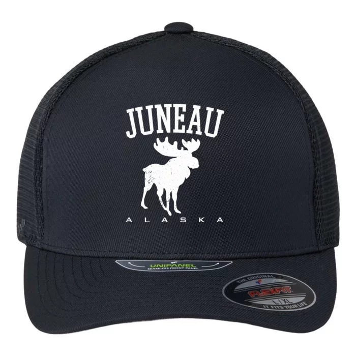 Juneau Alaska Moose Family Hiking Camping Trip Retro Vintage Funny Gift Flexfit Unipanel Trucker Cap