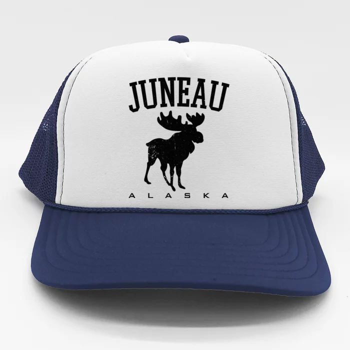 Juneau Alaska Moose Family Hiking Camping Trip Retro Vintage Funny Gift Trucker Hat