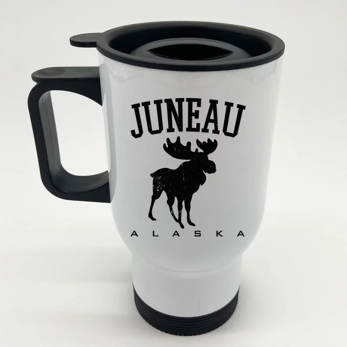 Juneau Alaska Moose Family Hiking Camping Trip Retro Vintage Funny Gift Front & Back Stainless Steel Travel Mug