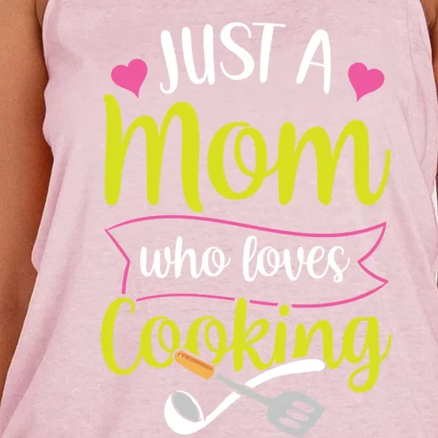 Just A Mom Who Loves Cooking Cook Mother Mommy Mama Mother's Gift Women's Knotted Racerback Tank