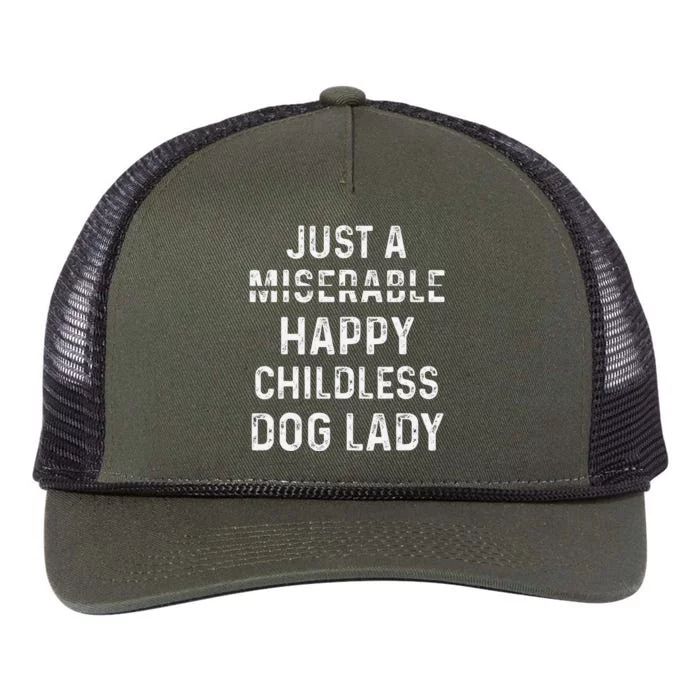 Just A Miserable Happy Childless Dog Lady Retro Rope Trucker Hat Cap