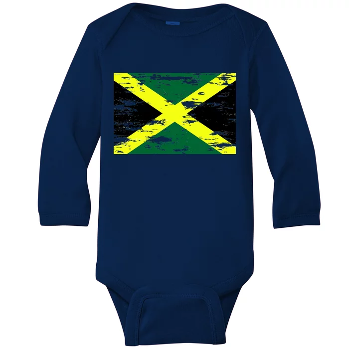 Jamaica Distressed Flag Baby Long Sleeve Bodysuit