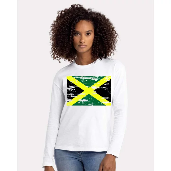 Jamaica Distressed Flag Womens Cotton Relaxed Long Sleeve T-Shirt