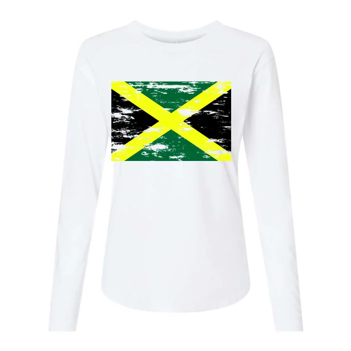 Jamaica Distressed Flag Womens Cotton Relaxed Long Sleeve T-Shirt