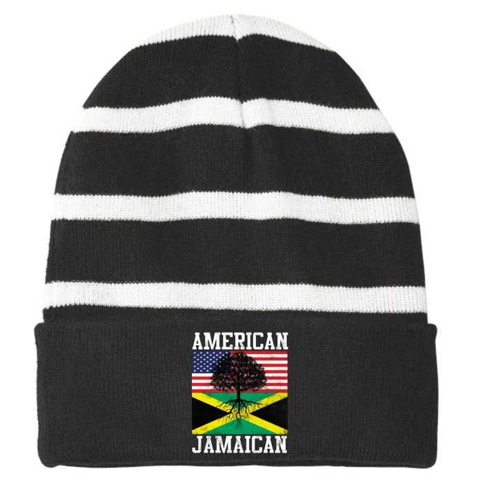 Jamaican American Flag Grown Roots Striped Beanie with Solid Band