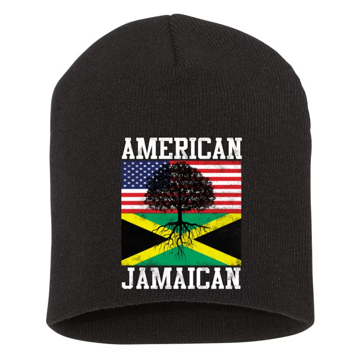 Jamaican American Flag Grown Roots Short Acrylic Beanie