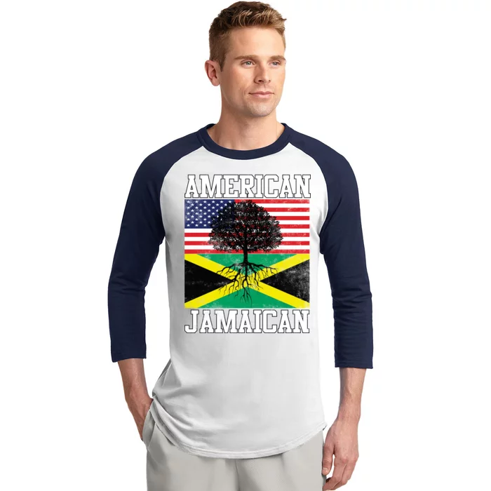 Jamaican American Flag Grown Roots Baseball Sleeve Shirt