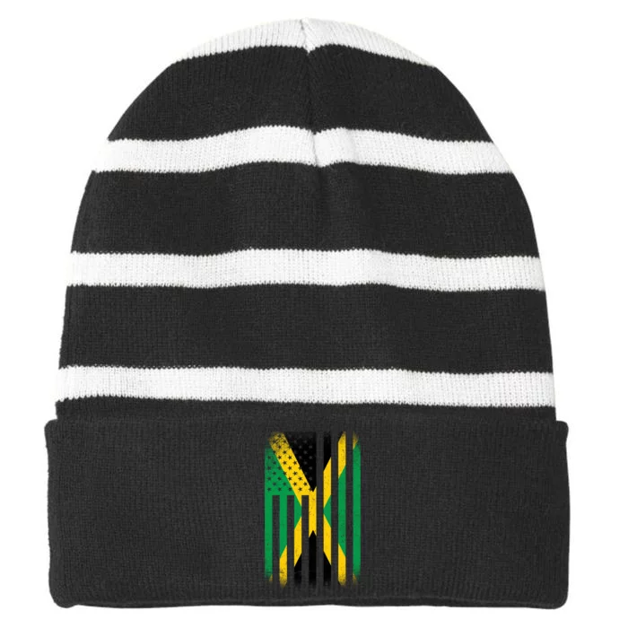 Jamaican Vintage Jamaica Flag Striped Beanie with Solid Band