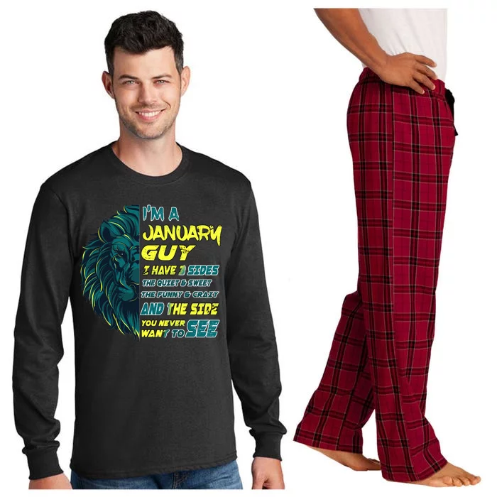 January Birthday Guy Has 3 Sides Sweet Funny Crazy Long Sleeve Pajama Set