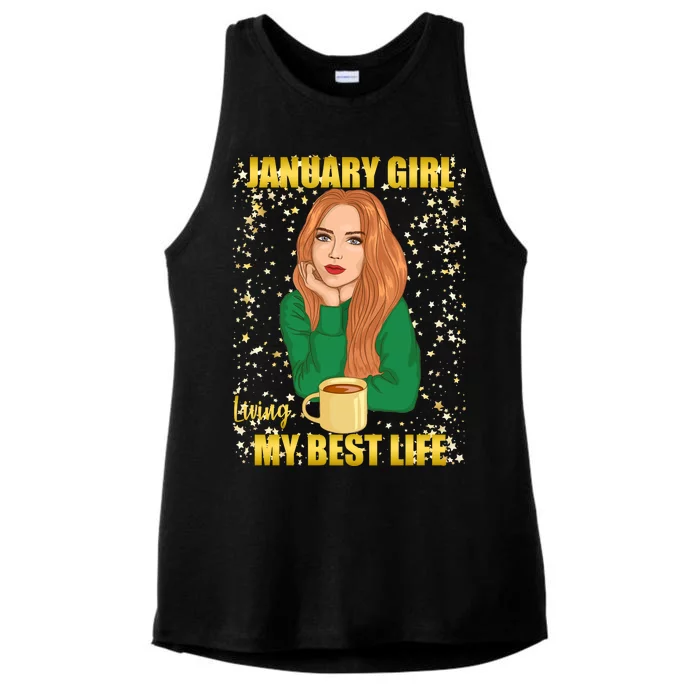 January Girl Living My Best Life Ladies Tri-Blend Wicking Tank