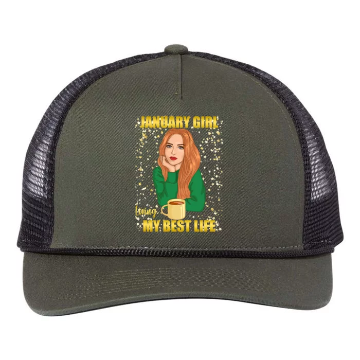 January Girl Living My Best Life Retro Rope Trucker Hat Cap