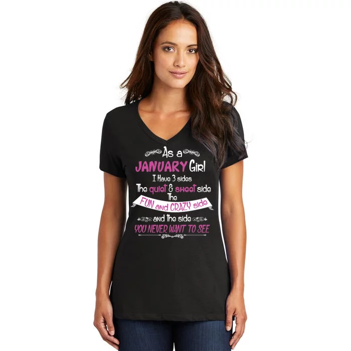 January Girl Sweet But Crazy Funny Birthday Women's V-Neck T-Shirt