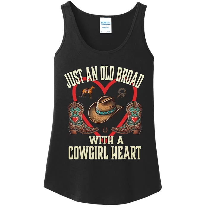 Just An Old Broad With A Cowgirl Heart Western Fun Ladies Essential Tank