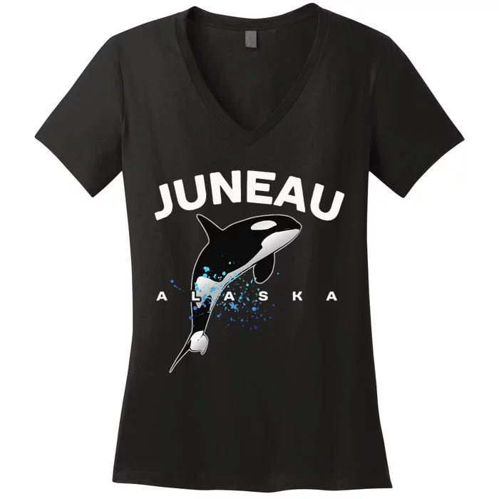 JUNEAU ALASKA Orca Killer Whale Watching Camping Vacation Women's V-Neck T-Shirt