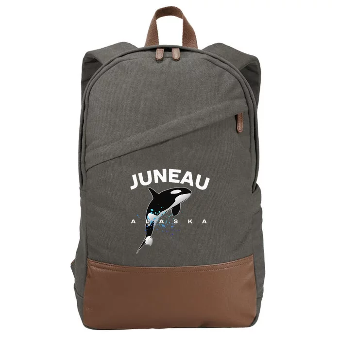 JUNEAU ALASKA Orca Killer Whale Watching Camping Vacation Cotton Canvas Backpack