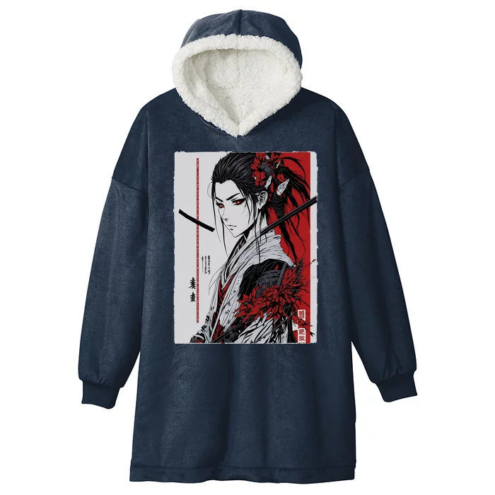 Japanese Animeink Pen Art Style Hooded Wearable Blanket