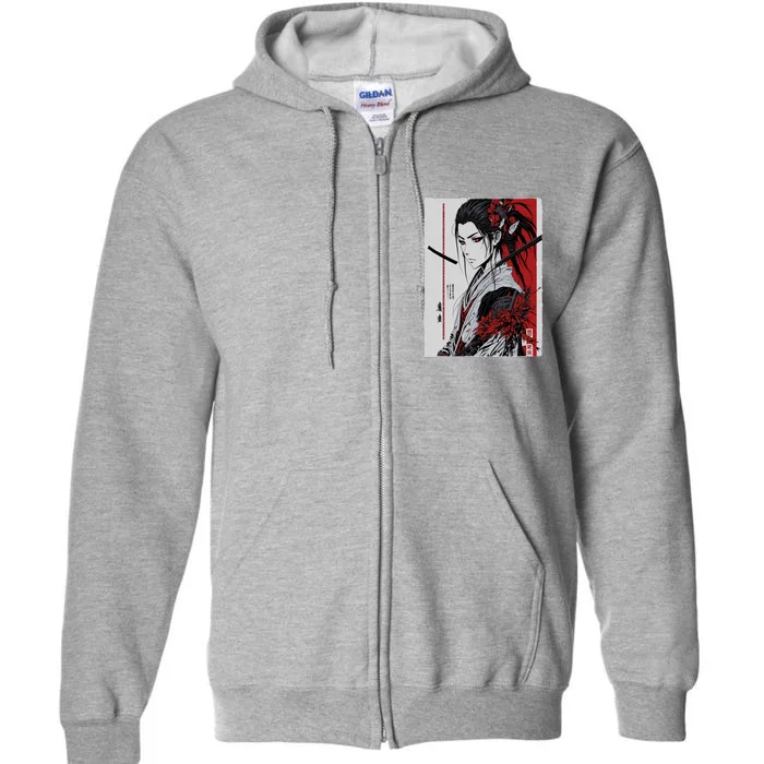 Japanese Animeink Pen Art Style Full Zip Hoodie