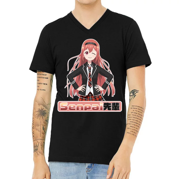 Japanese Animie Girl Senpai V-Neck T-Shirt