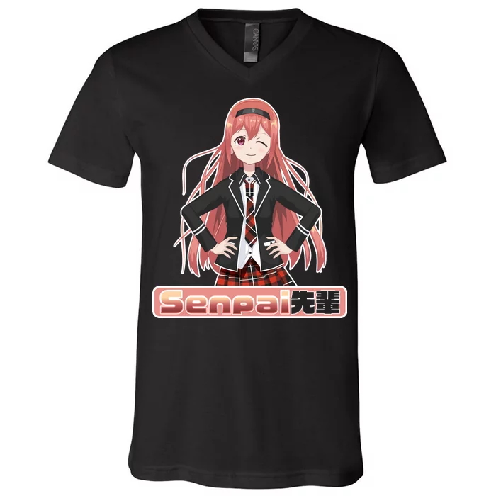 Japanese Animie Girl Senpai V-Neck T-Shirt