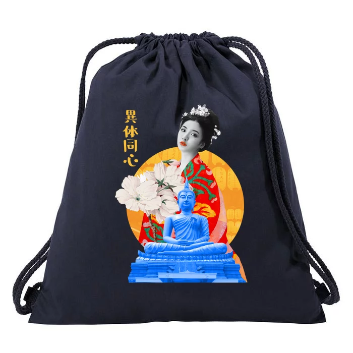 Japanese Buddha Female Drawstring Bag