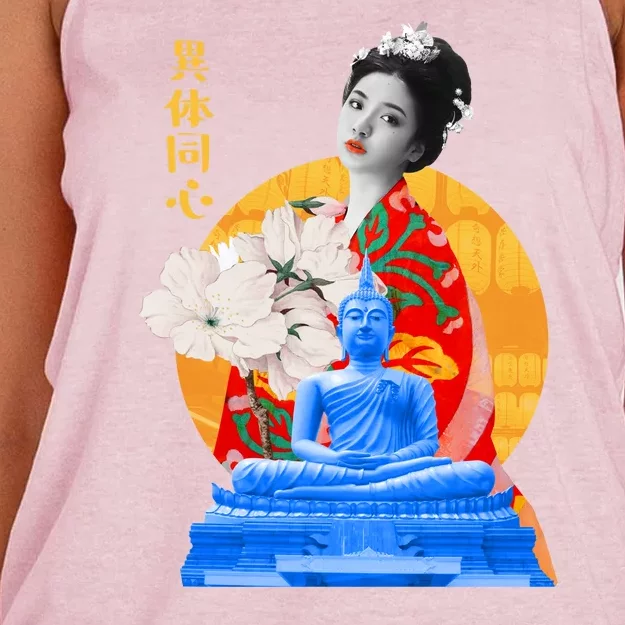 Japanese Buddha Female Women's Knotted Racerback Tank