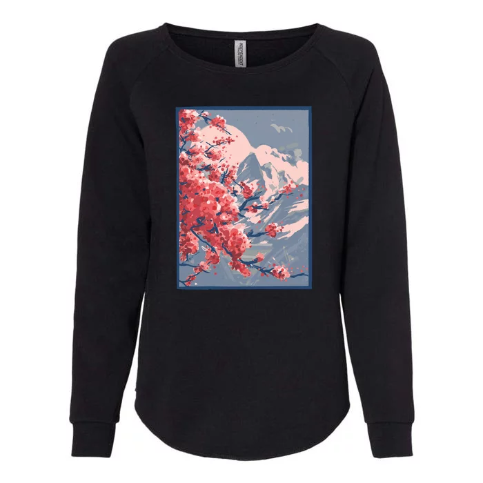 Japanese Cherry Blossom Mountain Womens California Wash Sweatshirt