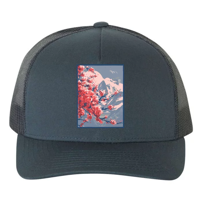 Japanese Cherry Blossom Mountain Yupoong Adult 5-Panel Trucker Hat