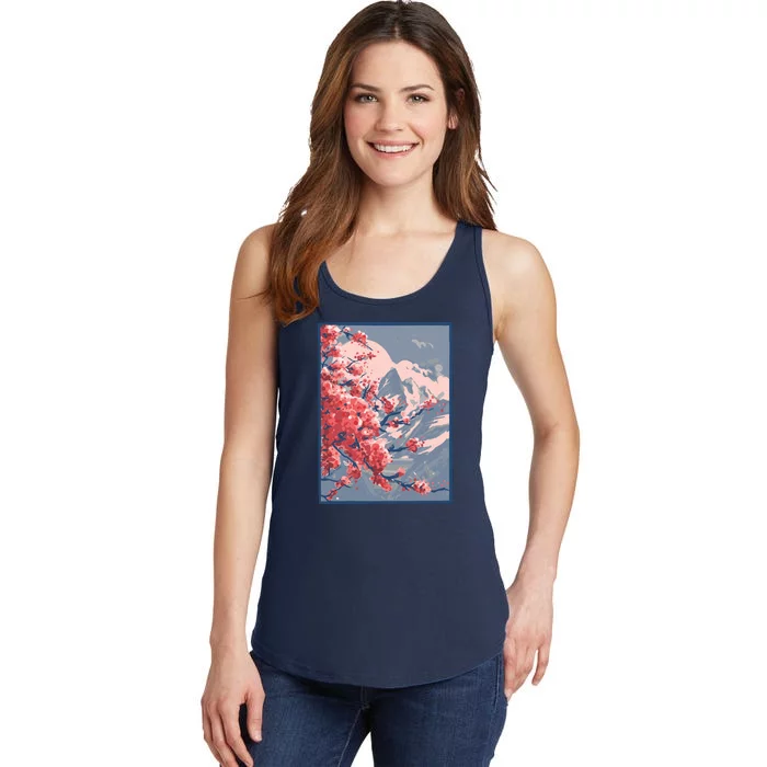 Japanese Cherry Blossom Mountain Ladies Essential Tank