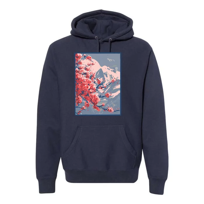 Japanese Cherry Blossom Mountain Premium Hoodie